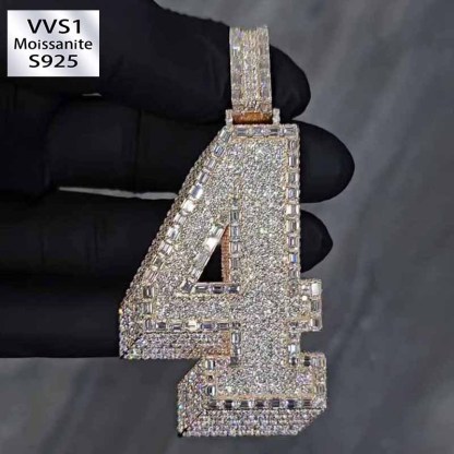 Moissanite Baguette Number 4 Pendant