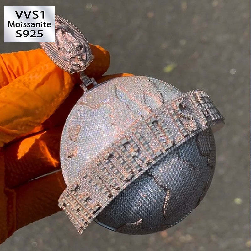 Moissanite "The World is Mine" Global Pendant Smaller Version