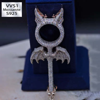 Anime Style Kit Bat Wings Moissanite Pendan