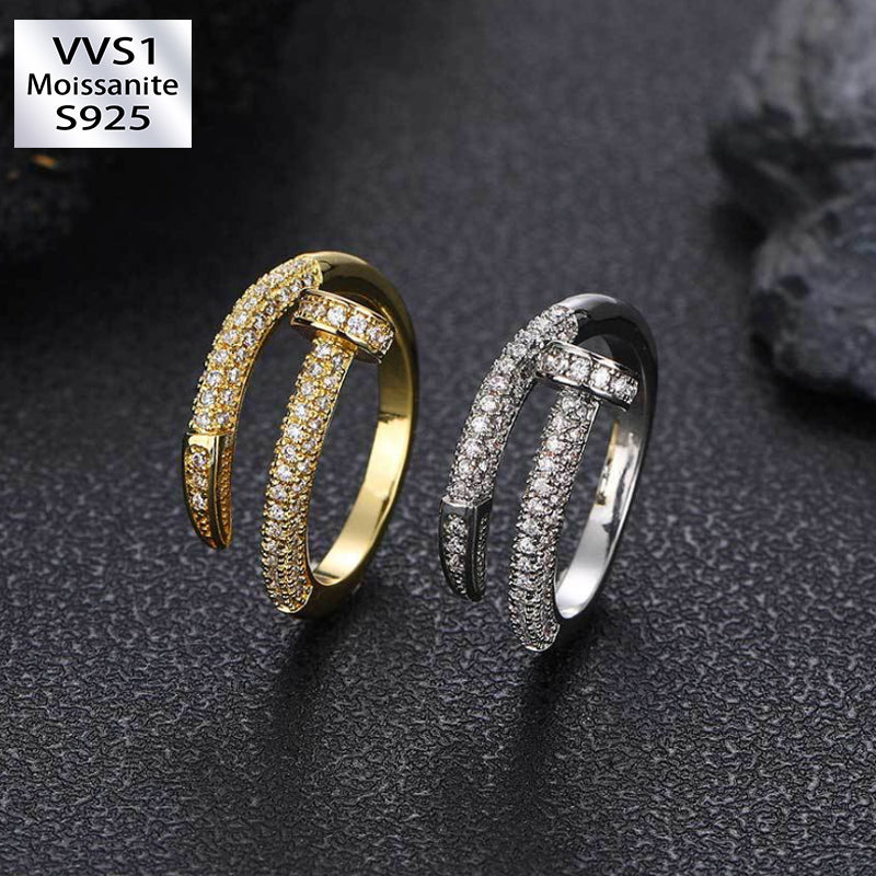 Moissanite Pin Geometric Design Ring