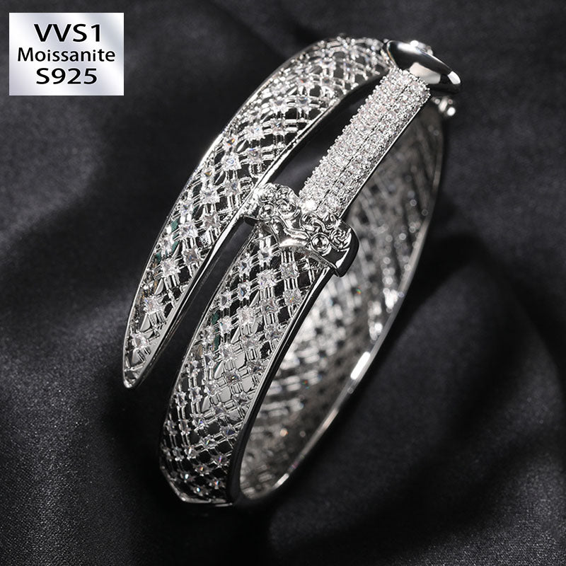 Moissanite Luxury Sword Cross Creative Design Open Bracelet