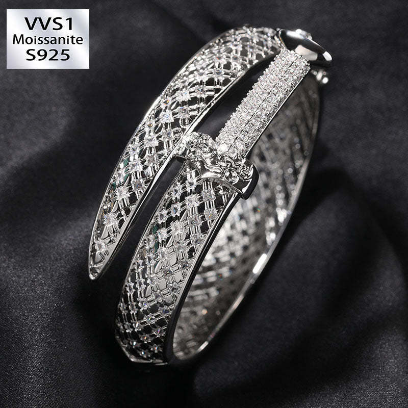 Moissanite Luxury Sword Cross Creative Design Open Bracelet