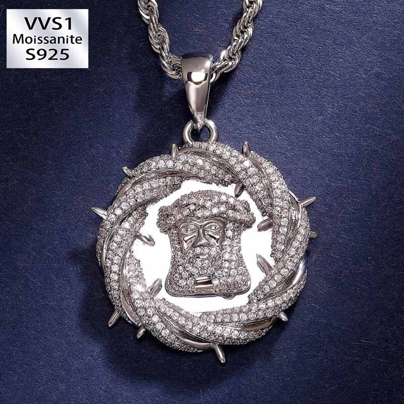 Moissanite Thorn Twist Jesus Disc Pendant