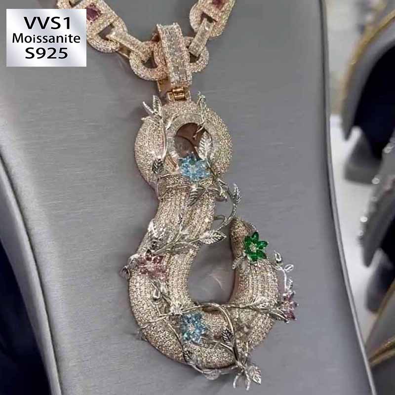 Moissanite Hip Hop Fishhook Pendant