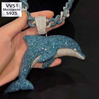Moissanite Rare Lake Blue Dolphin Pendant