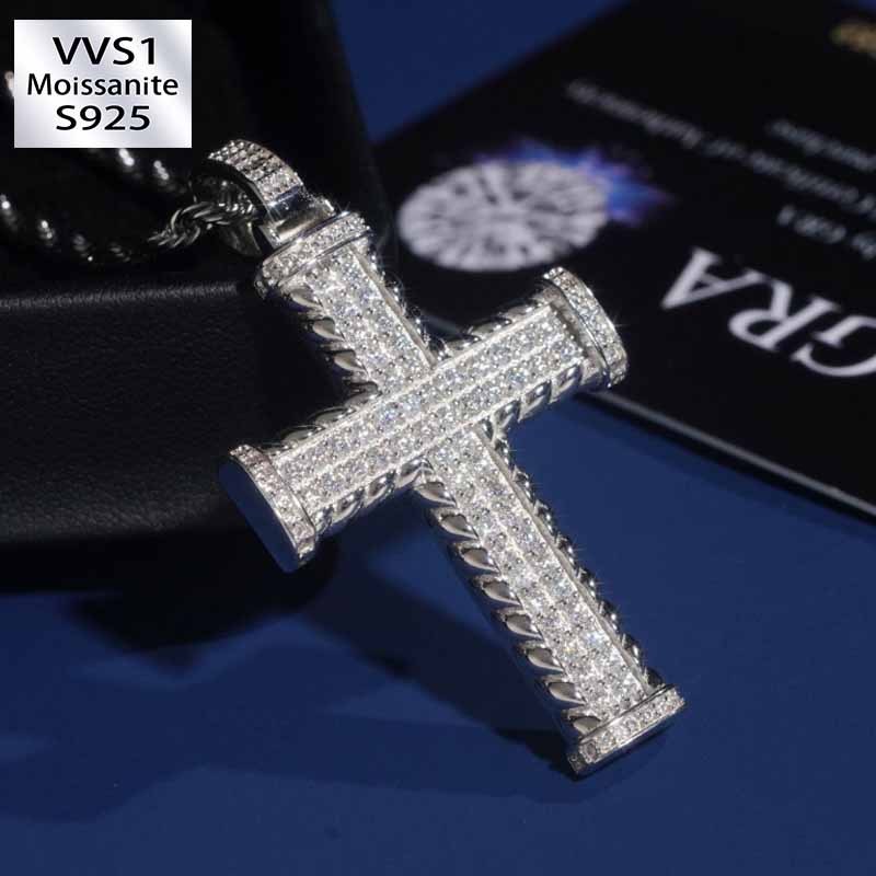 S925 Silver Moissanite Punk Cross Pendant