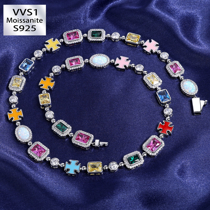 10mm Moissanite Hip Hop Colored Gemstone Art Chain