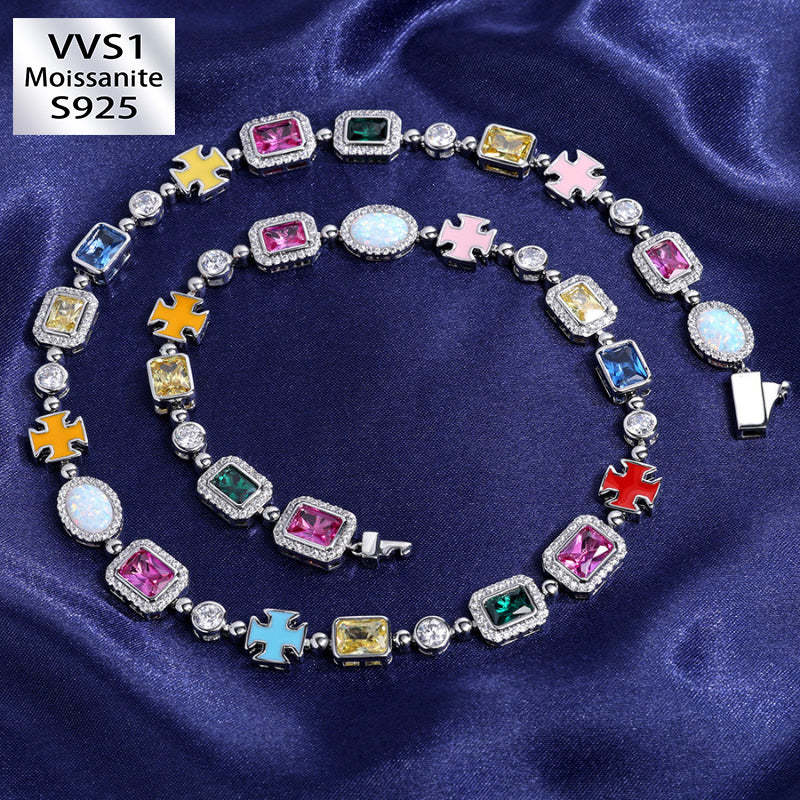 10mm Moissanite Hip Hop Colored Gemstone Art Chain
