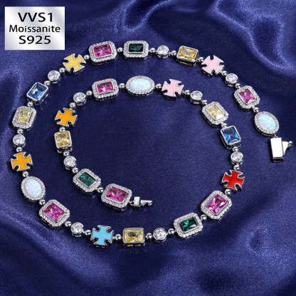 10mm Moissanite Hip Hop Colored Gemstone Art Chain