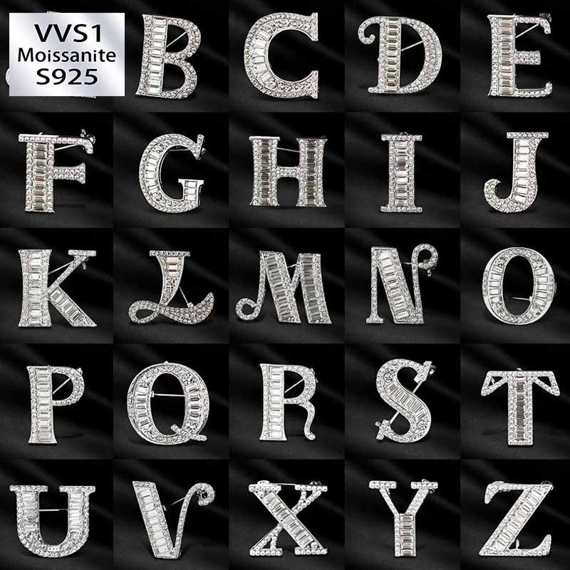 Moissanite Hip Hop Letter Brooch