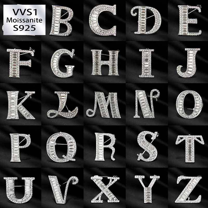 Moissanite Hip Hop Letter Brooch