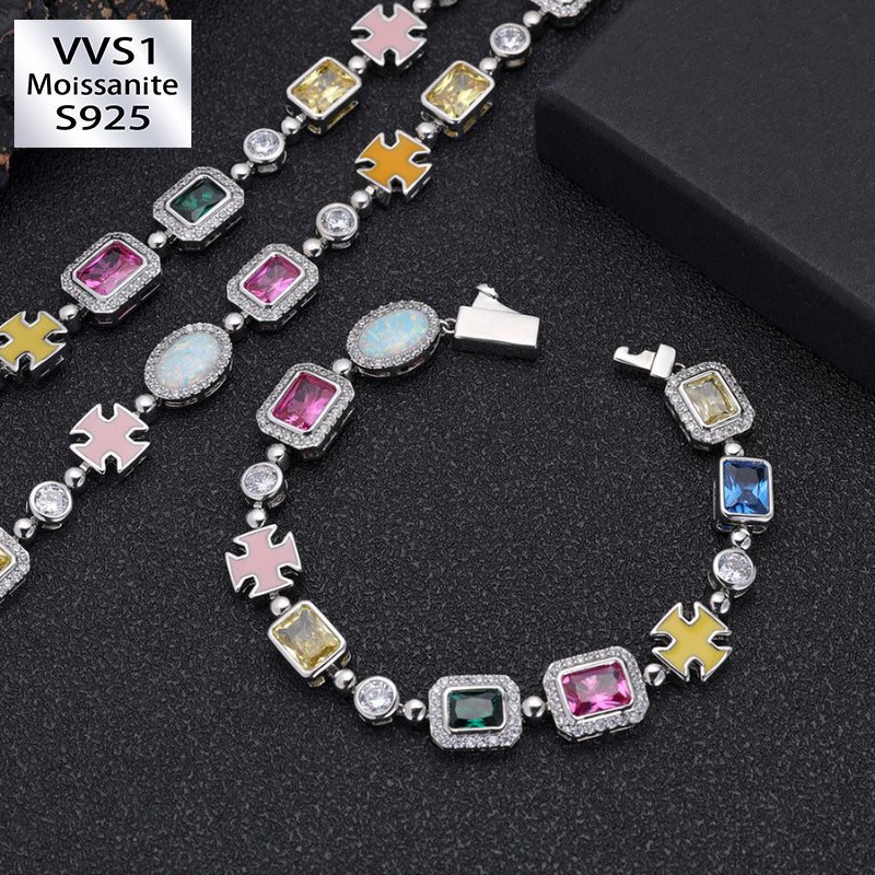 10mm Moissanite Hip Hop Colored Jewel Bracelet