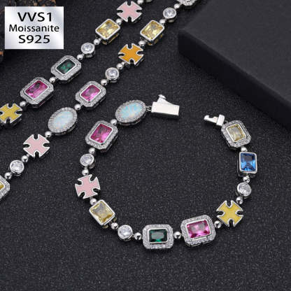 10mm Moissanite Hip Hop Colored Jewel Bracelet