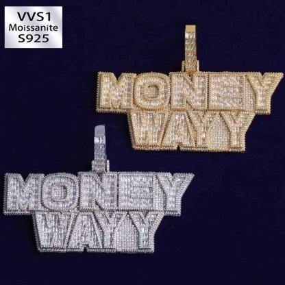 Moissanite Hip Hop Square Monogram Pendant