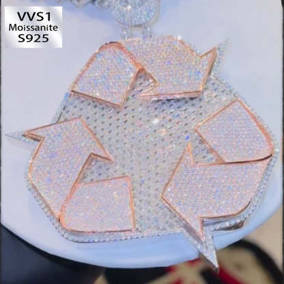 S925 Moissanite Recycling Symbol Pendant
