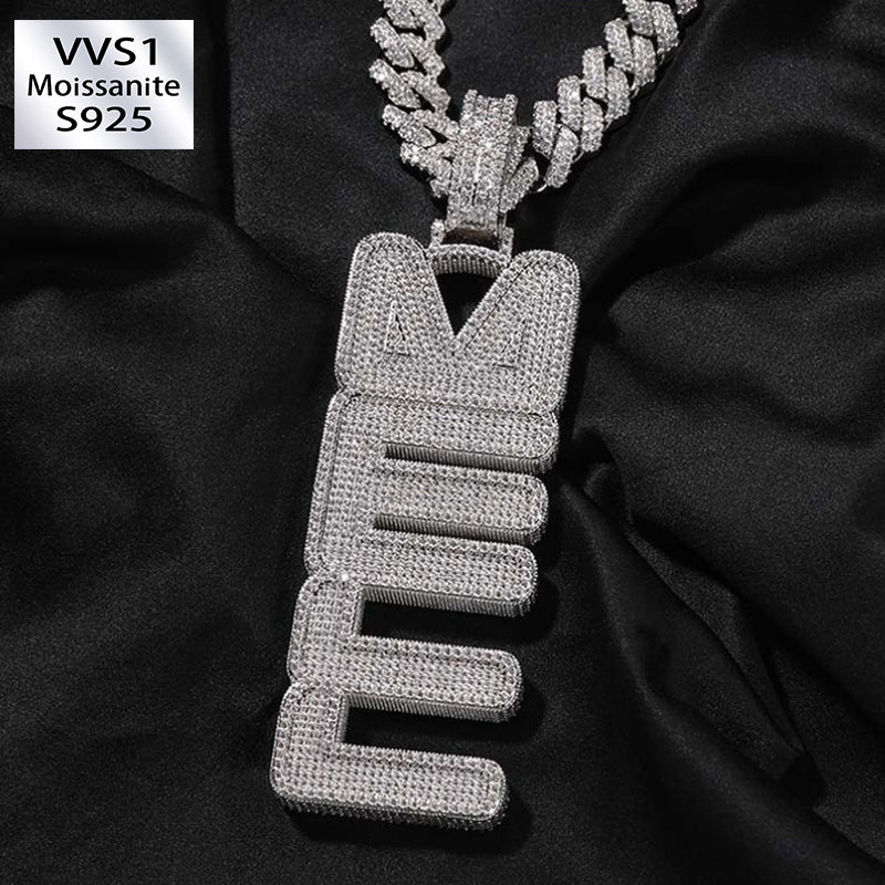 Moissanite Iced-Out Bold Vertical Customized Letter Pendant