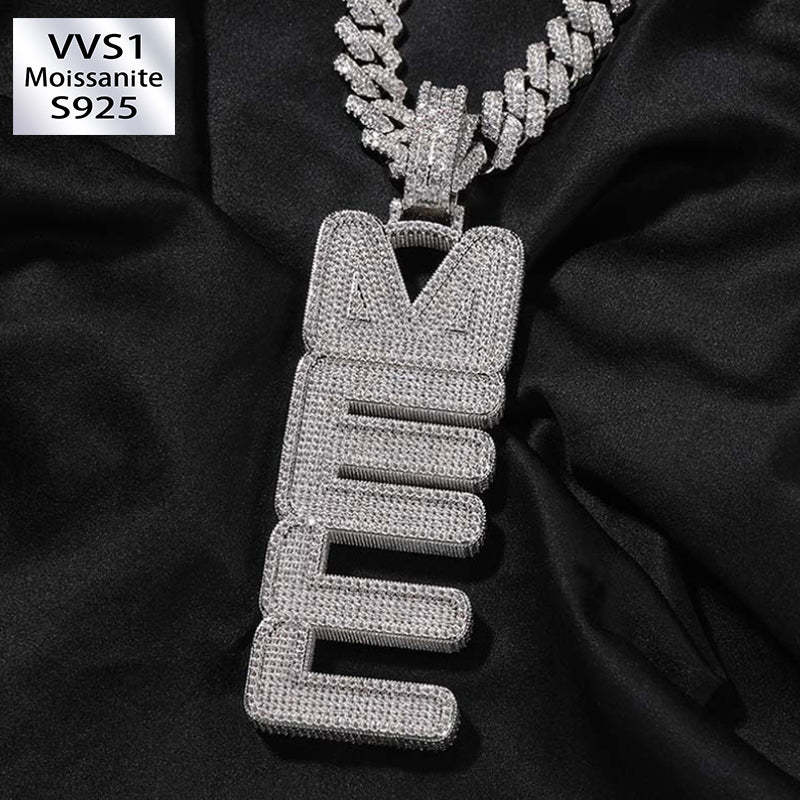 Moissanite Iced-Out Bold Vertical Customized Letter Pendant