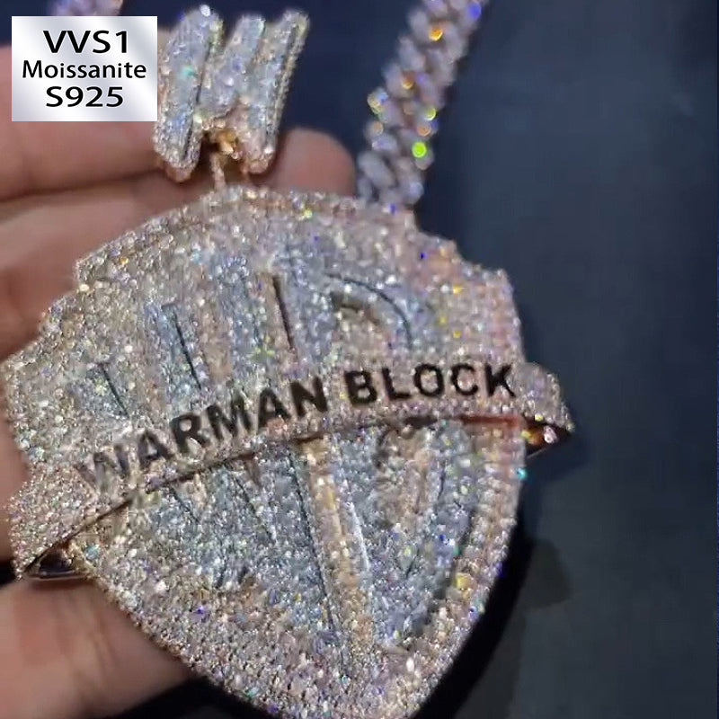 Moissanite "WARMAN BLOCK" Shield Pendant