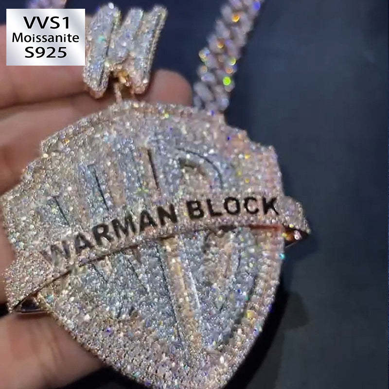 Moissanite "WARMAN BLOCK" Shield Pendant