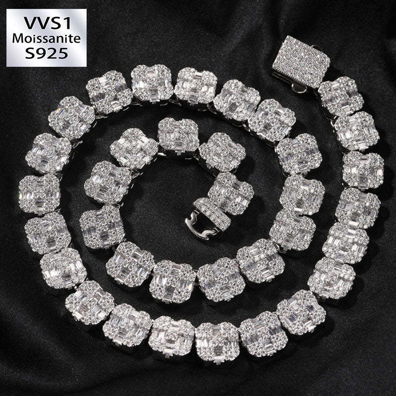 12mm Moissanite Cross Shape Rock Sugar Chain