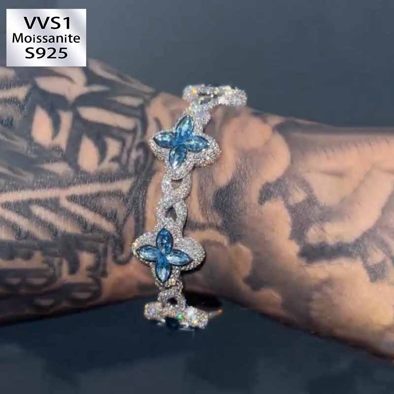 Aquamarine Color Marquise Moissanite Infinity Lucky  Bracelet