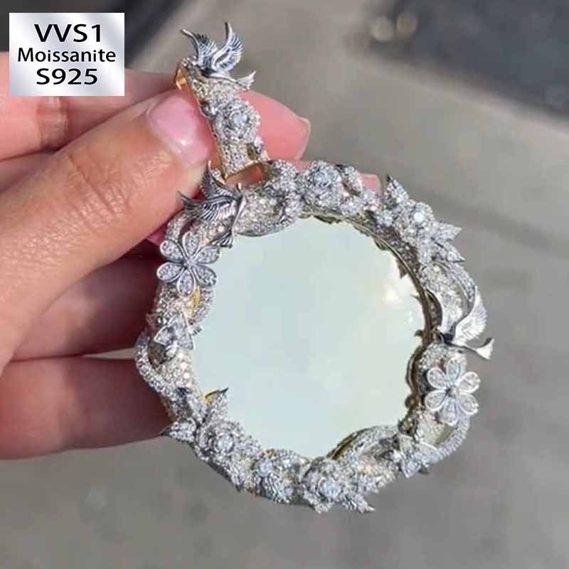 Moissanite Flower Vines Around Custom Photo Pendant