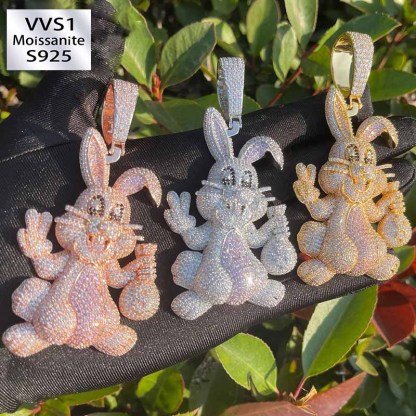 Moissanite Hip Hop 3D Cartoon Animal Rabbit Pendant