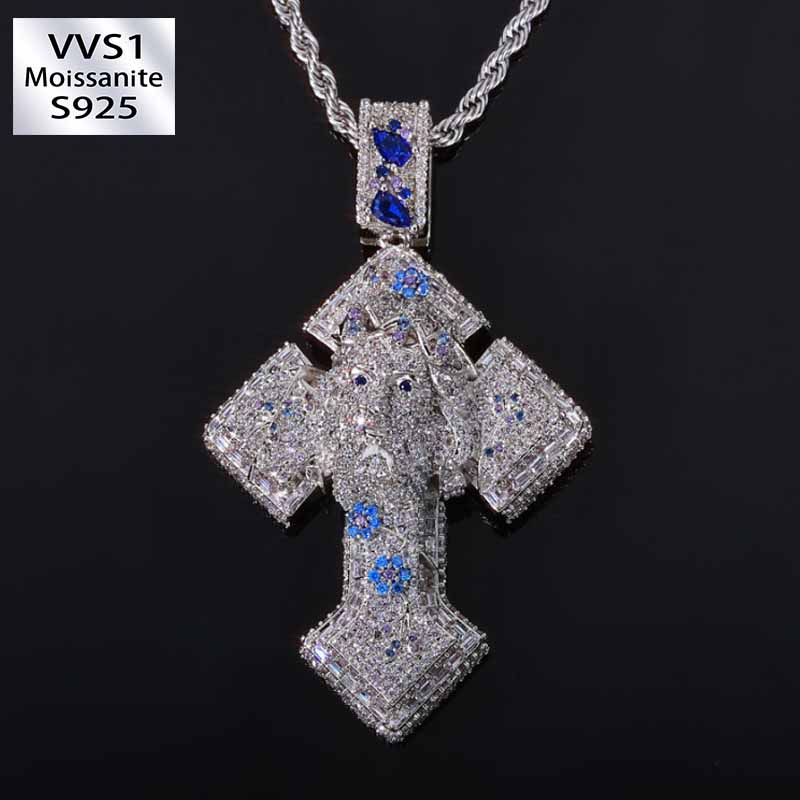 Moissanite Colorful Jesus Cross Pendant