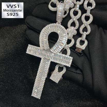 Moissanite Ankh Key Cross Pendant