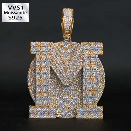 Large Round Disc Moissanite Custom Letter Pendant