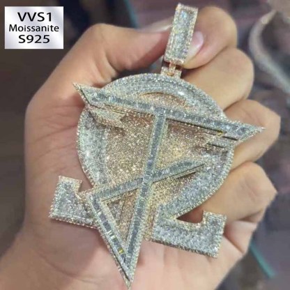 Moissanite Hip Hop Designer Letter Round Pendant