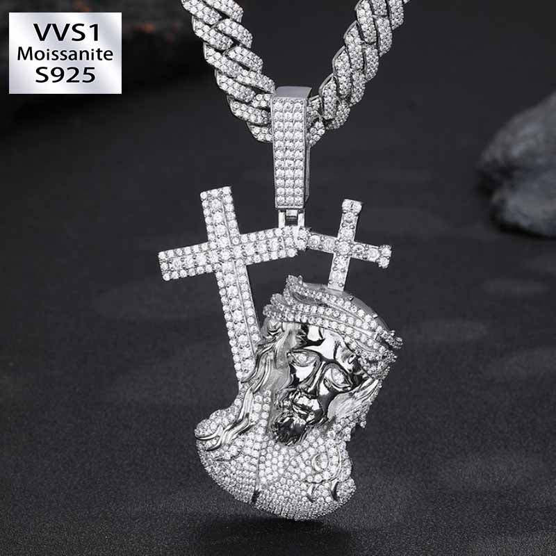 Moissanite Cross Jesus Prayer Pendant