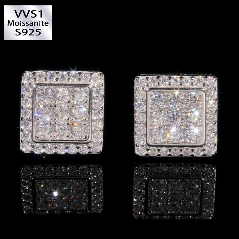 S925 Moissanite Hip Hop Square Earrings