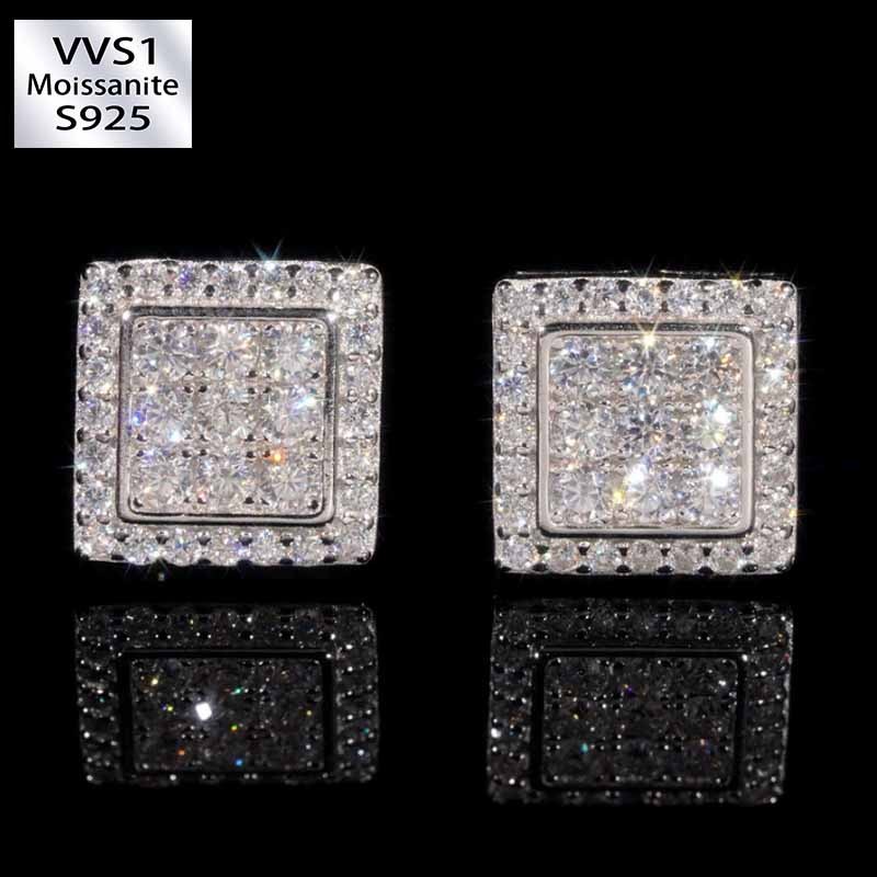 S925 Moissanite Hip Hop Square Earrings