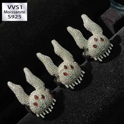 Moissanite Hip Hop Bunny Open Ring