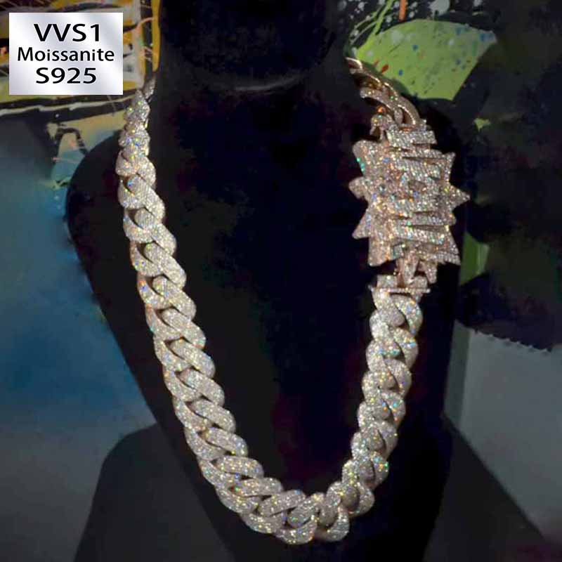 Moissanite WOW Letter Design Buckle Cuban Chain