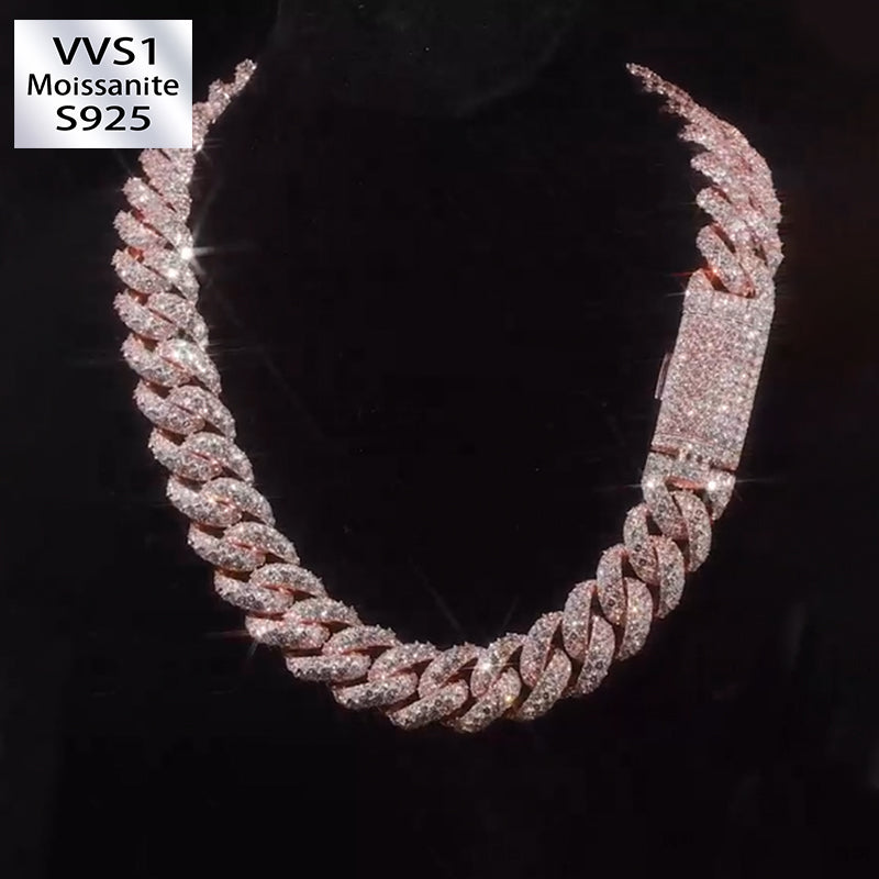 22mm Round and Carre Cut Moissanite Cuban Chain