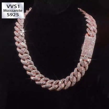 22mm Round and Carre Cut Moissanite Cuban Chain