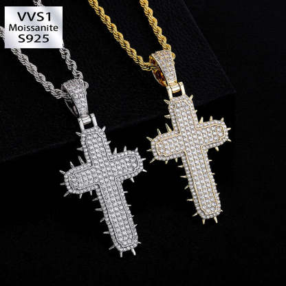 Moissanite Cactus Thorn Cross Pendant
