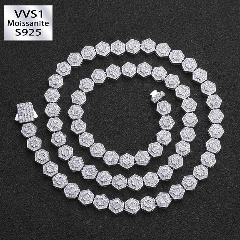 8.5mm Moissanite Geometric Hexagonal Rock Sugar Chain