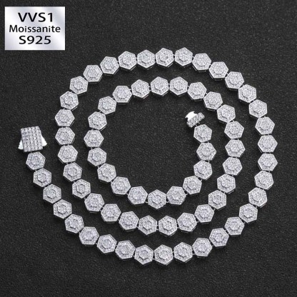 8.5mm Moissanite Geometric Hexagonal Rock Sugar Chain