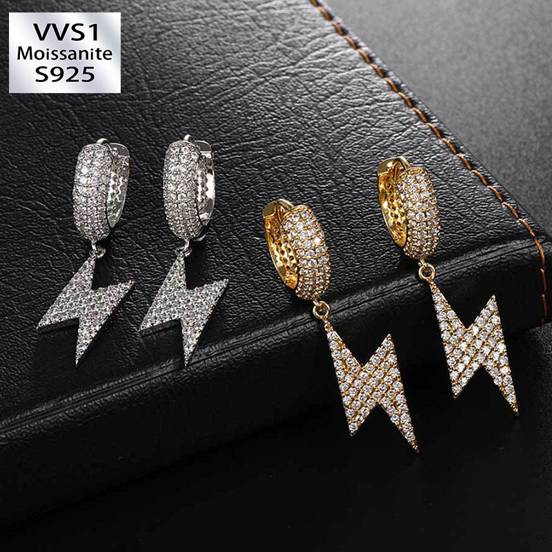 Moissanite Hip Hop Lightning Design Hoop Earrings