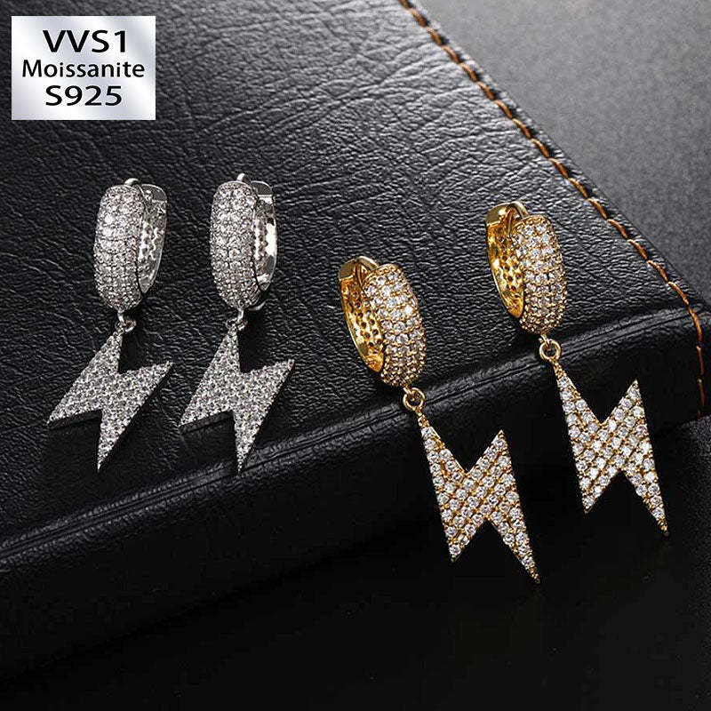 Moissanite Hip Hop Lightning Design Hoop Earrings