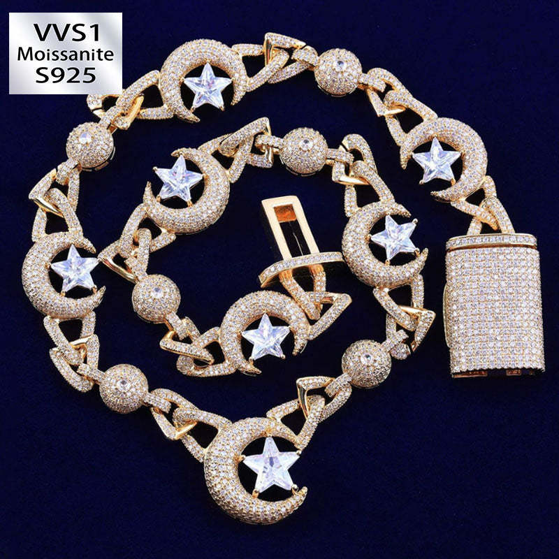 Moissanite Hip Hop Moon Star Cuban Chain