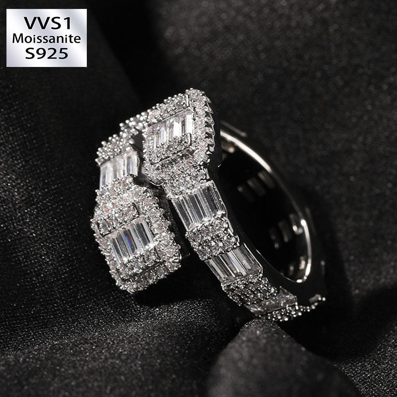 Moissanite Hip Hop Baguette Open Geometric Ring