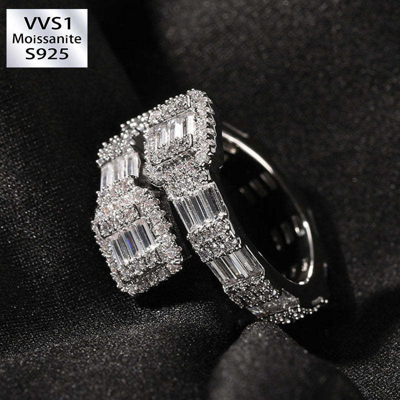 Moissanite Hip Hop Baguette Open Geometric Ring