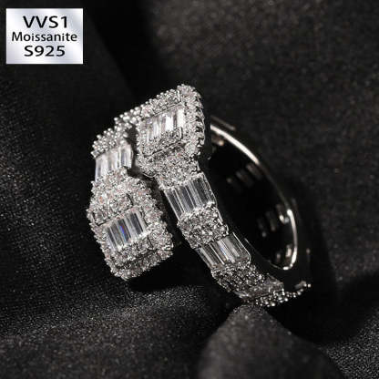 Moissanite Hip Hop Baguette Open Geometric Ring