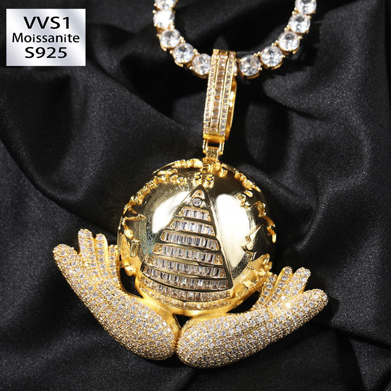 Moissanite Hands Holding the Earth Pendant