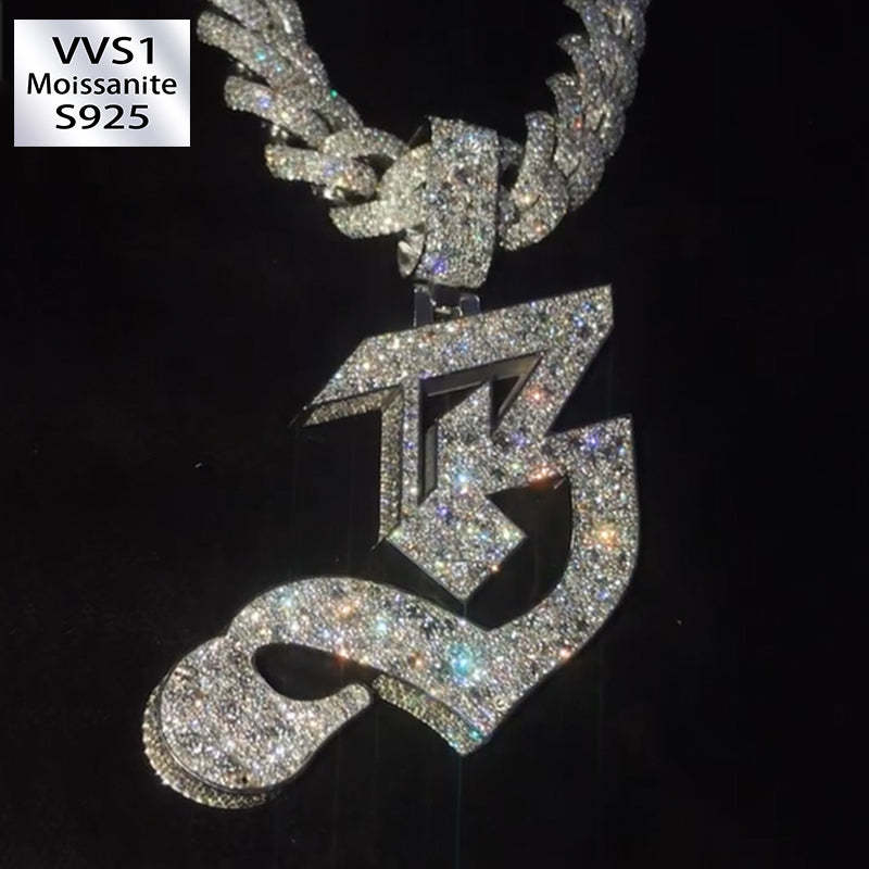 S925 Moissanite Letter 'B' Pendant