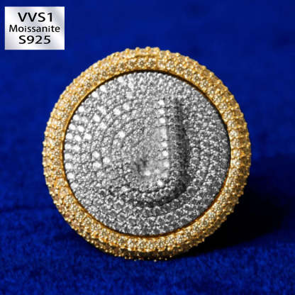 Moissanite 14K Real Gold Plated Shield DIY Custom Letter Ring